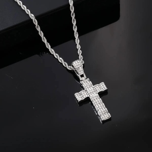 Lant din Inox Placat Auriu sau Argintiu– Cruce Masiva, Bijuterie Hip-Hop Barbati LC168G - Img 3