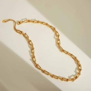 Lant Femei Inox Placat Aur, Model Modern Chain Link, Accesorii Elegante Din Otel Inoxidabil, Bijuterie Elegantă pentru Ținute de Zi sau Seară - L72GA - Img 2