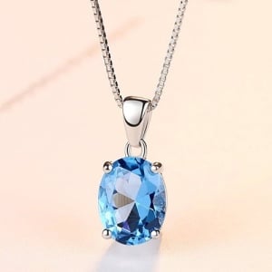 Lantisor Argint Femei Un Accesoriu de Impact: Piatra Blue Topaz în Montură Clasica Arg128E - Img 1