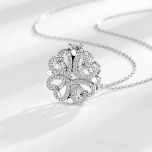 Lantisor Argint Trifoi Magnetic Se Deschide in 4 Inimioare -Four Leaf-- Pentru Femei ARG13X - Img 3