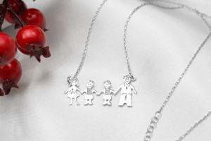Lantisor din argint Family 4 persoane Mama, Tata si Doi Baieti Arg11E - Img 6