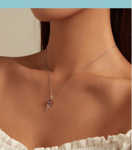 Lantisor din argint Pink Droplet Heart ARG407A - Img 2