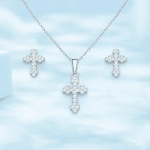 Set Argint 925 Colier Si Cercei cu Simbol Cruce Set367C - Img 5