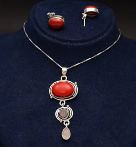Set Argint 925 Lant,Pandativ si Cercei Handmade Cu Piatra Carneol-- SET357D - Img 3