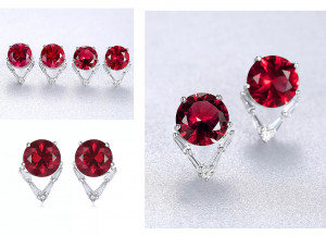 Set Cercei si Lantisor Din Argint Zirconiu Rubin Gemstone Dainty Rosu Set381V - Img 2