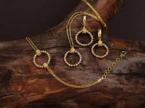 Set Colier, Cercei si Bratara Din Argint Aurite Rotund SET402A - Img 3