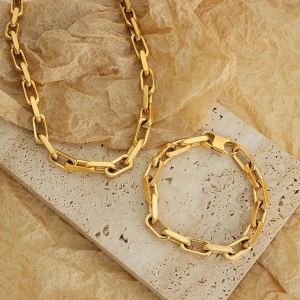 Set Colier Și Brățară Femei, Lanț Modern Din Titan, Placat Aur 18K, Bijuterii Elegante S118F - Img 4