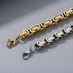 Set Lant si Bratara Barbati, Otel Inoxidabil, Model Versace, Argintiu Stil Elegant si Masculin Cod S194AC - Img 3