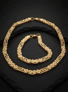 Set Lanț și Brățară Barbati Placat Aur 14K, Model Bizantin Grecesc, Otel Inoxidabil, 60cm Cod S72S - Img 3