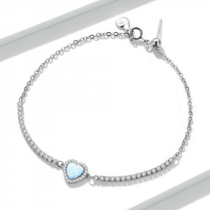 Bratara Din Argint 925 --Model Inima - Opal Argint Minimalista Placat cu Rodiu ARG413F - Img 5