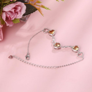 Bratara Model Infinit si Inimioare din argint 925 Citrine Heart, Brățară minimalistă, casual, pentru femei, Galben Arg415L - Img 1
