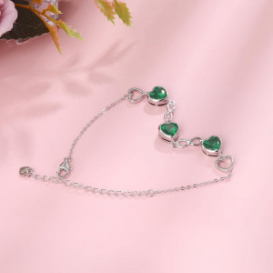 Bratara Model Infinit si Inimioare din argint 925 Emerald Green, Brățară minimalistă, casual, pentru femei, Verde arg415C - Img 1