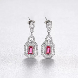 Cercei ARGINT Red Crystal Patrat Eleganti Arg398D - Img 6