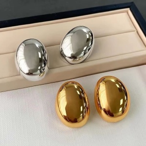 Cercei din inox Ovali netezi ,model mare, Auriu si Argintiu cu surub exagerat, cod 268G - Img 2