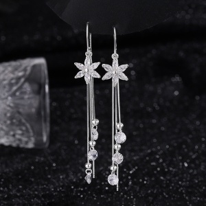 Cercei Lungi Argint 925 cu Floare și Cristale Transparente, Design Elegant pentru Femei ARG68CC