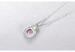 Colier Din Argint Piatra Roz Zirconiu Patrat ARG397J - Img 3