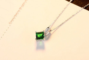 Colier din argint piatra verde smarald zirconiu cubic ARG359G - Img 6