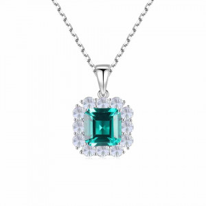 Colier Din Argint Piatra Verde Smarald Zirconiu Patrat ARG381E - Img 1
