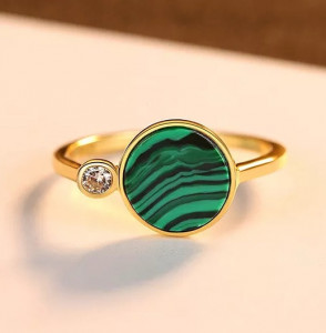 Inel Argint 925 Model --Malachite Stone Unique --Placat Aur ARG397A - Img 4