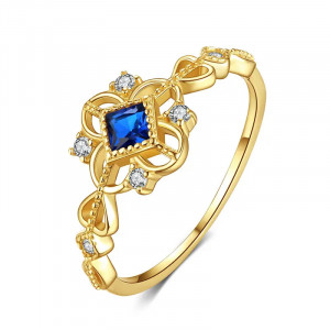 Inel Argint cu Zirconiu Lady Modern ALBASTRU - Blue placat cu aur - ARG109G - Img 3