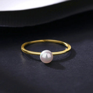 Inel Argint Minimalist cu Perla placat cu Aur -- ARG399P - Img 4