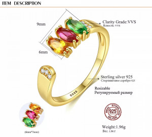 Inel Argint reglabil finut -Multicolor placat cu aur- ARG397G - Img 6