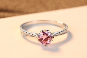 Inel romantic de logodna din argint cu zirconiu roz cod ARG305A - Img 3