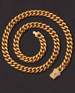 Lanț Bărbați Auriu Model Cuban Monaco, Masiv cu Închidere Decorativă, Bijuterie Urbană Stil Hip-Hop Elegant L123XAY