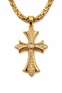 Lant Barbati si Cruce Aurie Placata Aur 14K Cu Pietre, Model Asemănător Versace LC124KA - Img 2