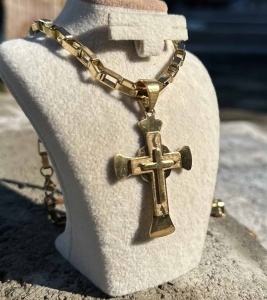 Lanț Byzantine Inox Placat Cu Aur + Cruce Masivă BărbăteascăLC13D - Img 3