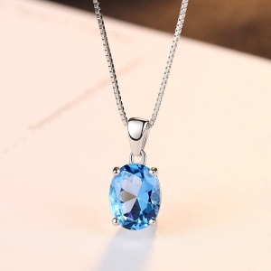 Lantisor Argint Femei Un Accesoriu de Impact: Piatra Blue Topaz în Montură Clasica Arg128E - Img 3