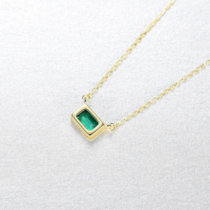Lantisor Din Argint Piatra Verde Model Finut Dreptunghiular Placat Aur Arg27C - Img 6