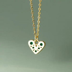 Lantisor Din Argint Piatra Verde Model Inima Romantica - Placat Aur Arg134G - Img 3