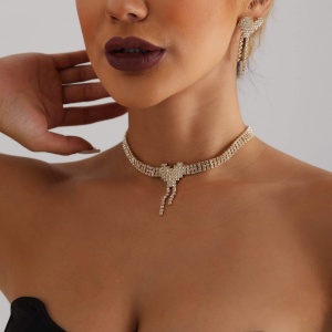 Set Bijuterii Femei Lant Choker Elegant Si Cercei Statement Cu Cristale Zirconiu S25C - Img 1