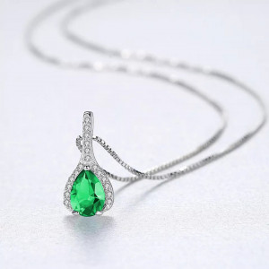 Set Cercei si Lantisor Din Argint S925 Zirconiu Verde Smarald Duchess Set279C - Img 5