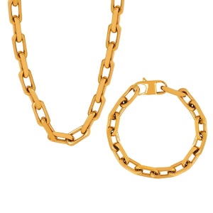 Set Colier Și Brățară Femei, Lanț Modern Din Titan, Placat Aur 18K, Bijuterii Elegante S118F - Img 5