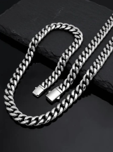 Set Cuban Link Barbati Inox 316L, Inchizatoare Premium cu Siguranta Dubla,Nu Se Innegreste S190CAI - Img 2