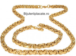 Set Lant Si Bratara Inox Auriu Cod S40 - Img 1
