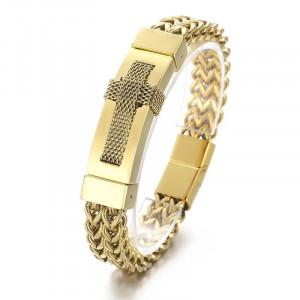 Bratara Barbati Inox Solida Model Cruce Placata Aur B998F - Img 5