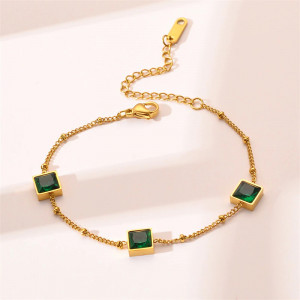 Bratara Inox Auriu Patrat Verde -B597 - Img 5