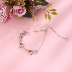 Bratara Model Infinit si Inimioare din argint 925 Citrine Heart, Brățară minimalistă, casual, pentru femei, Galben Arg415L - Img 3