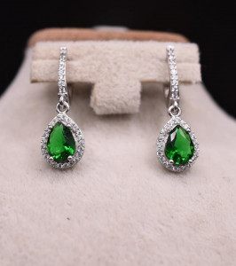 Cercei ARGINT CU Zirconiu Verde Emerald arg82C - Img 2