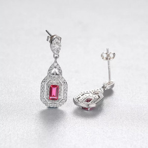 Cercei ARGINT Red Crystal Patrat Eleganti Arg398D - Img 1