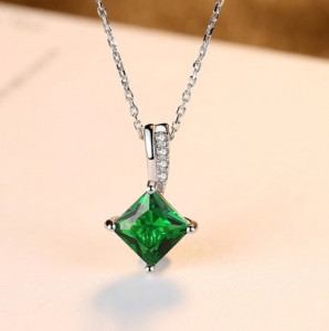 Colier din argint piatra verde smarald zirconiu cubic ARG359G - Img 1