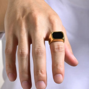 Ghiul Bărbați, Oțel Inoxidabil Placat Aur, Piatra Onix Negru, Design Elegant IM558C - Img 5