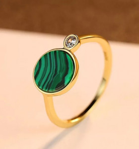 Inel Argint 925 Model --Malachite Stone Unique --Placat Aur ARG397A - Img 5