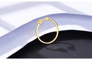 Inel Reglabil Femei, Design Floral Cu Zirconiu Stralucitor, Model Elegant Din Argint 925 Placat Aur 14K ARG70F - Img 3
