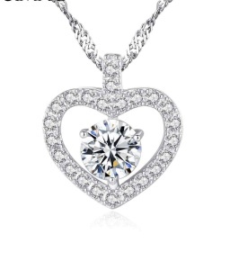 Lantisor Argint 925 Cu Pandantiv Inima Si Cristale Zirconia, Colier Elegant Pentru Femei, Design Romantic - Img 2