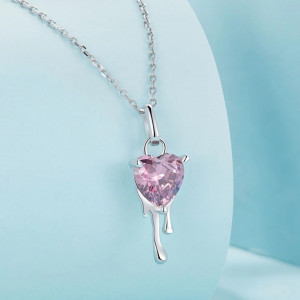 Lantisor din argint Pink Droplet Heart ARG407A - Img 3