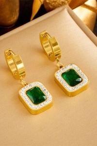 Set Bijuterii Placat Aur 18K, Lant 39+5cm, Bratara 17+5cm, Cercei si Piatra Verde Smarald S79X - Img 4
